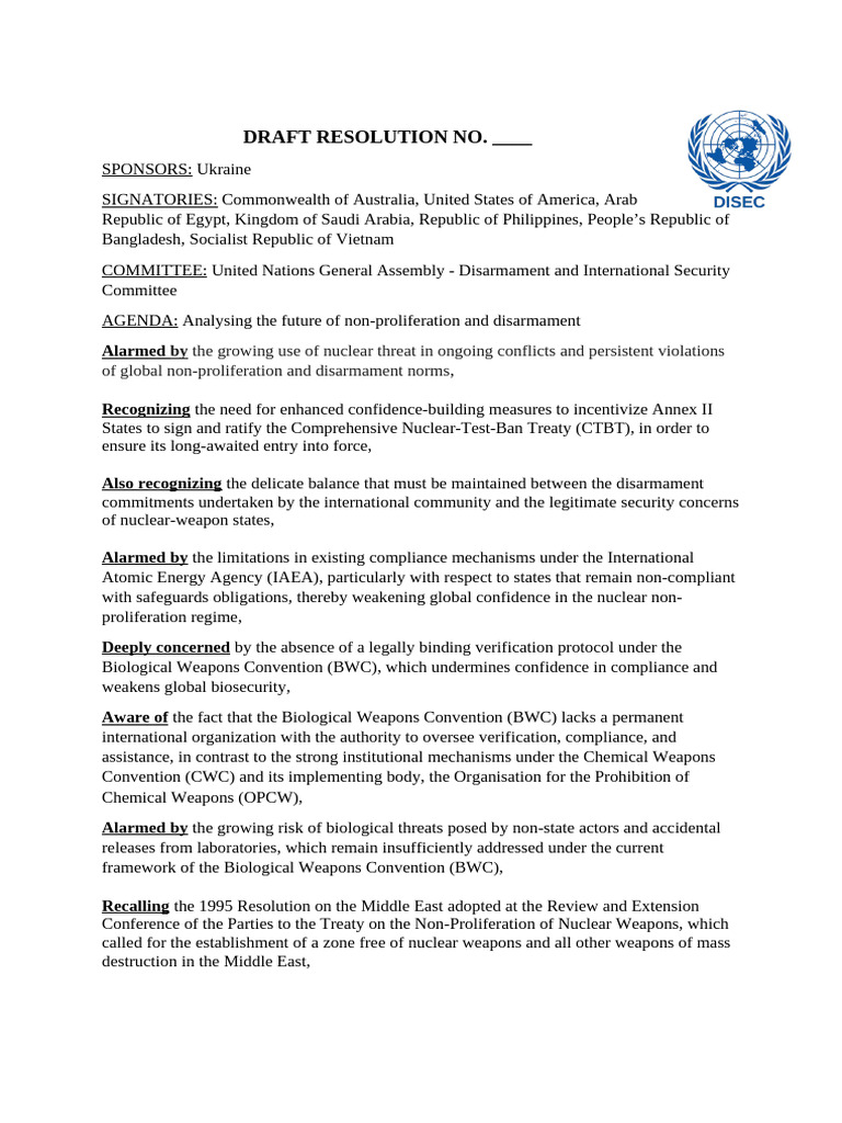 UN Resolution on Nuclear Disarmament | PDF | Nuclear Proliferation ...