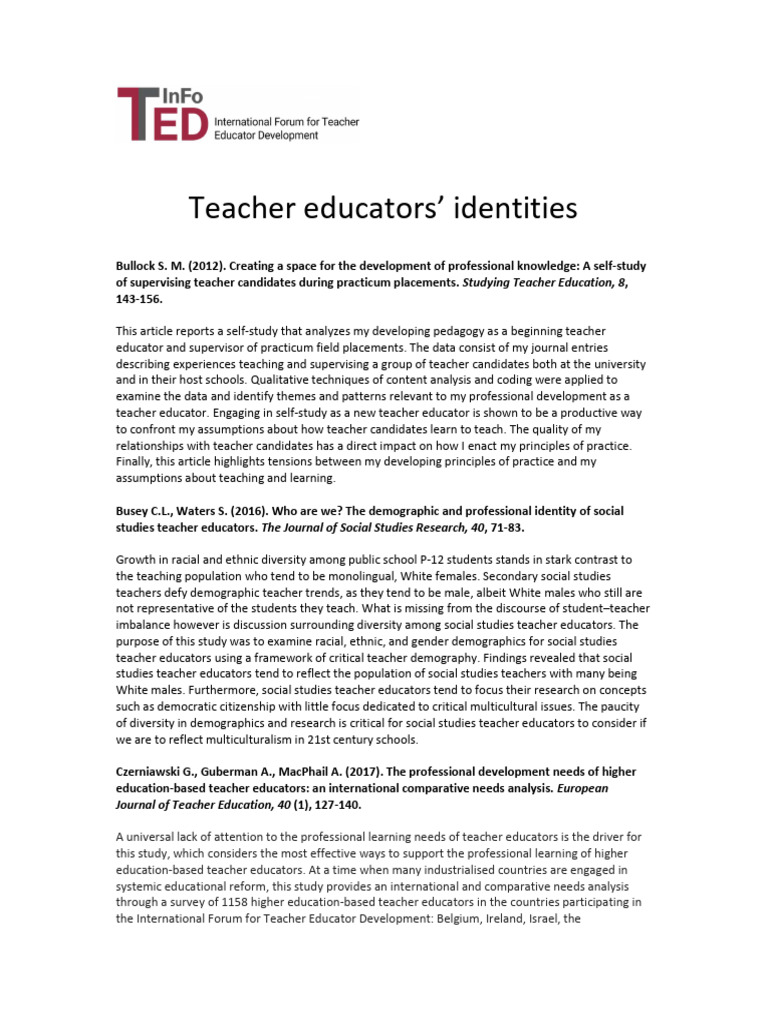 Teacher Educators' Identity and Development | PDF | Teachers | Teacher ...