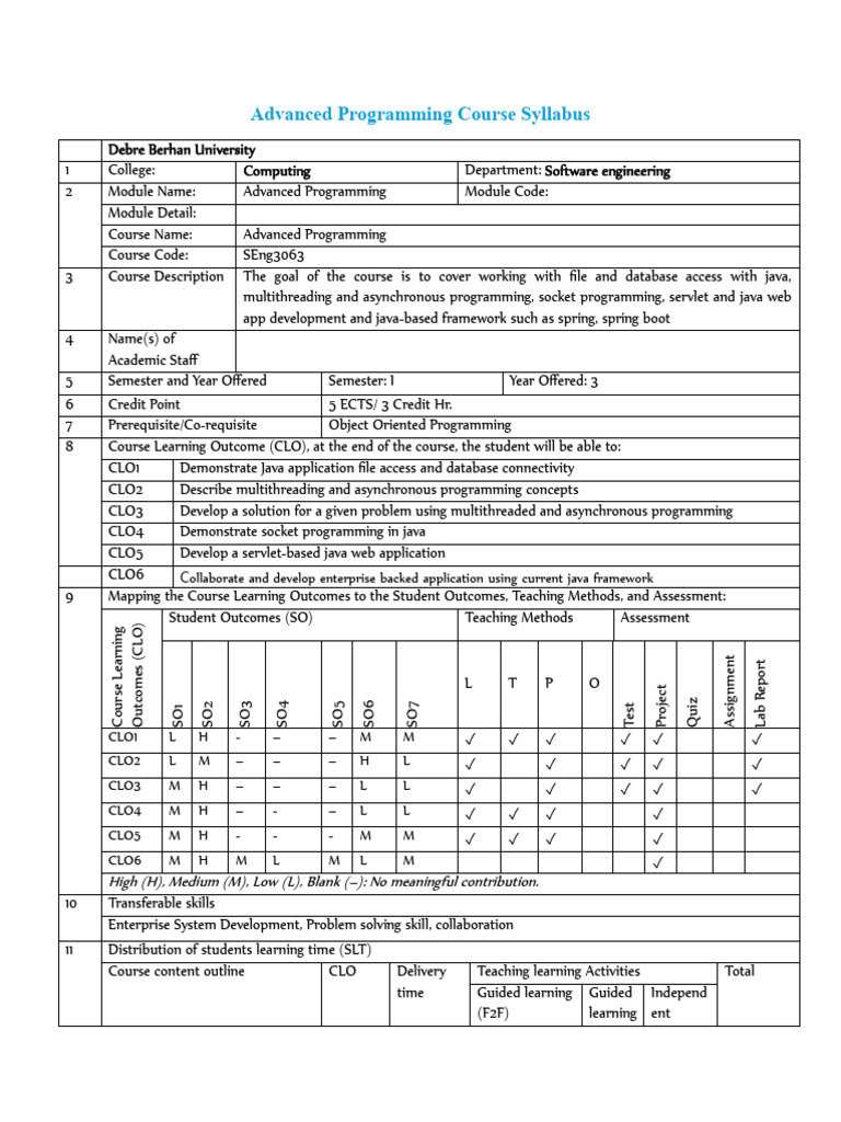 Advanced Programming Course Syllabus SE | PDF | Network Socket | Java ...
