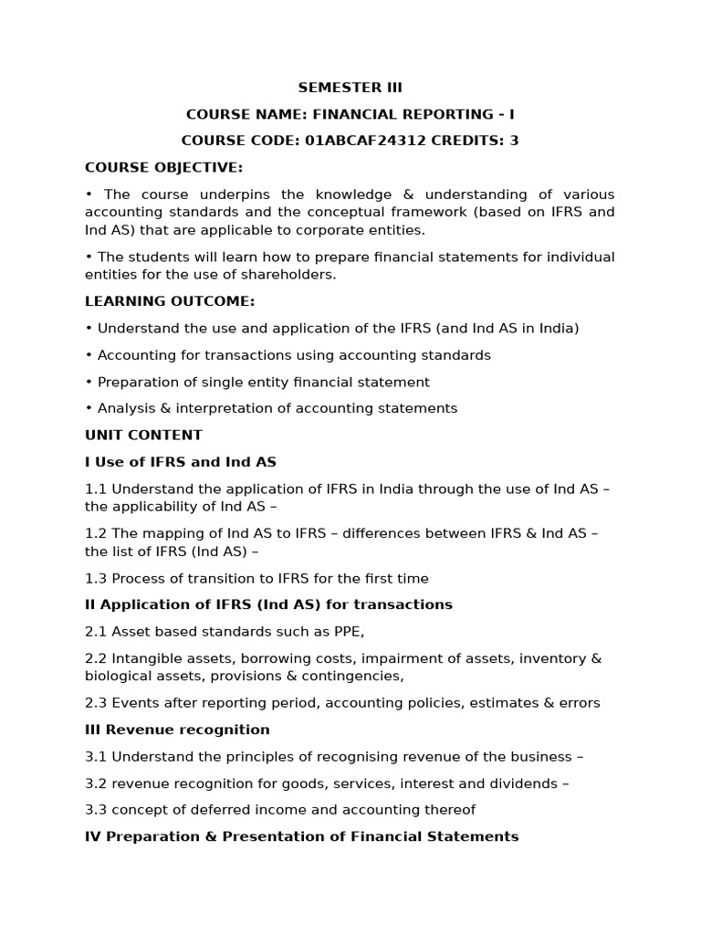 FR Syllabus Iiibcaf | PDF | International Financial Reporting Standards ...