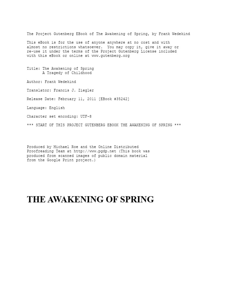Awakening of Spring Wedekind Original Text | PDF | Project Gutenberg