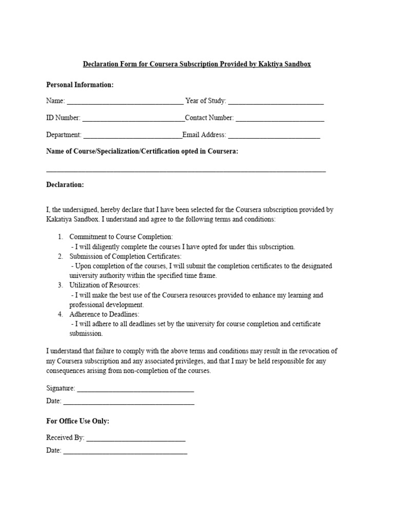 Coursera Subscription Declaration Form | PDF
