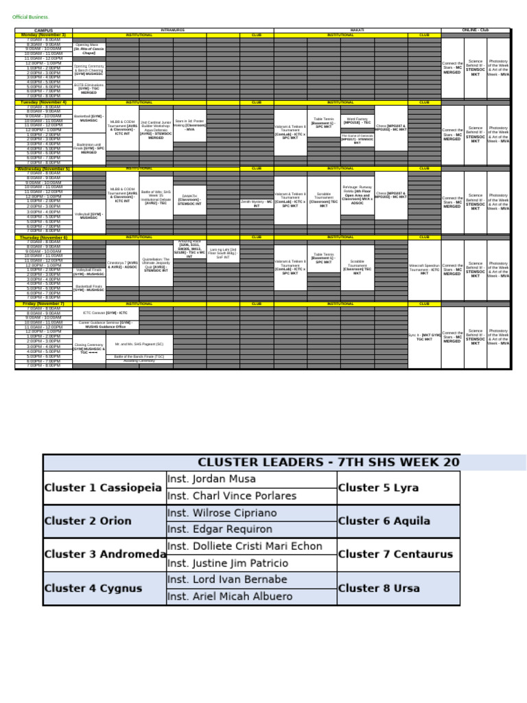 7th SHS Week Calendar Finalized October 23 2025 | PDF | Ptolemy | Sky ...