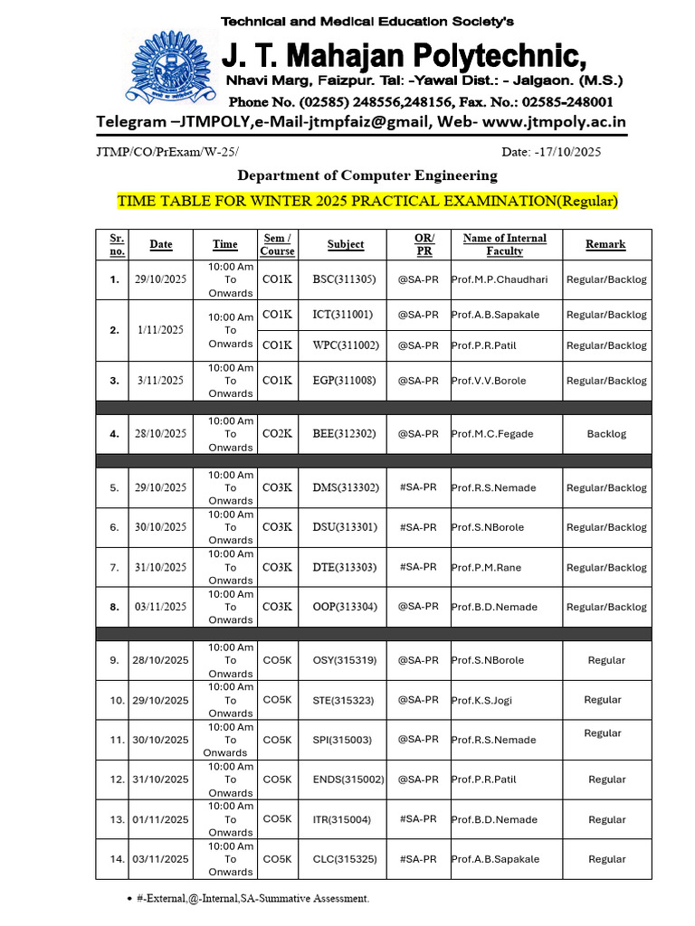 Internalexternal Practical Time Table w2025 | PDF | Chess Theory ...