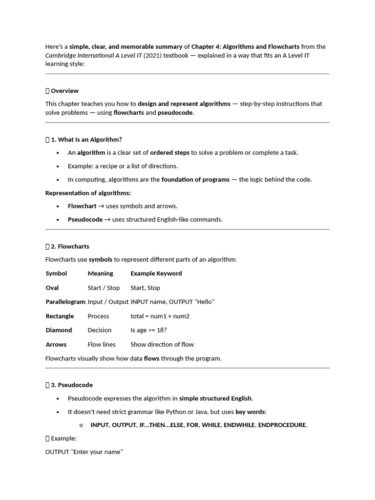 A Level IT: Algorithms & Flowcharts Guide | PDF | Algorithms | Control Flow