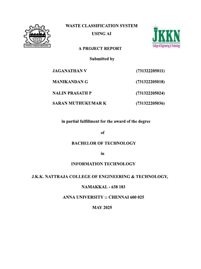 AI Waste Classification System Project | PDF | Artificial Intelligence ...