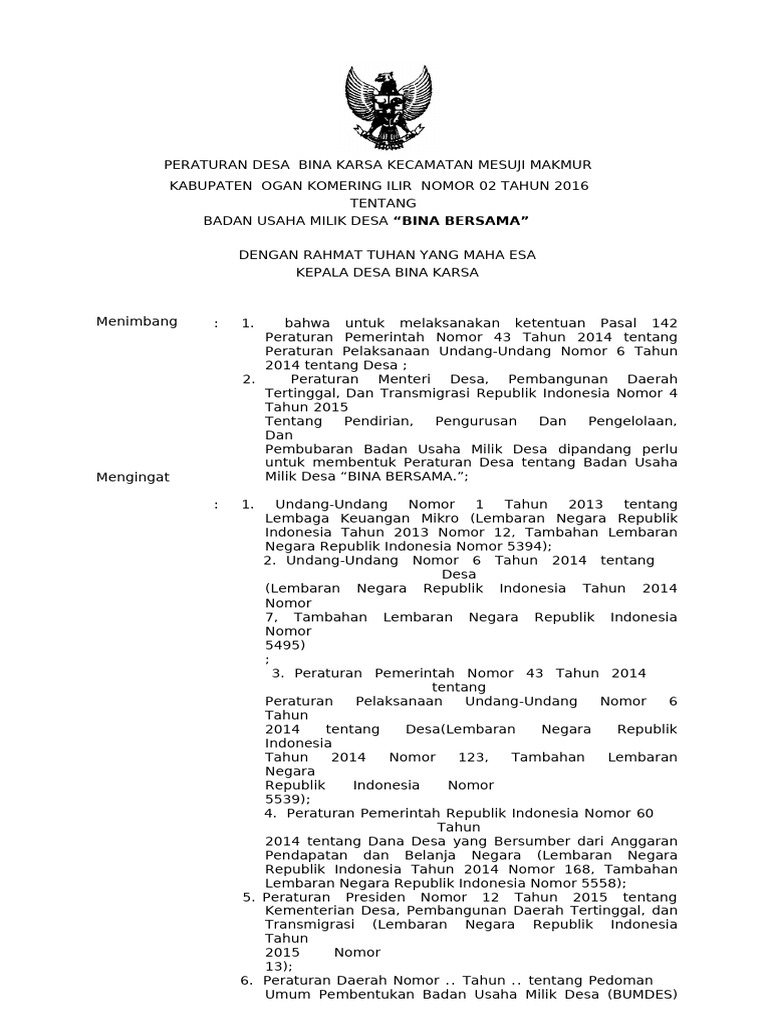 Contoh Perdes Bumdes | PDF