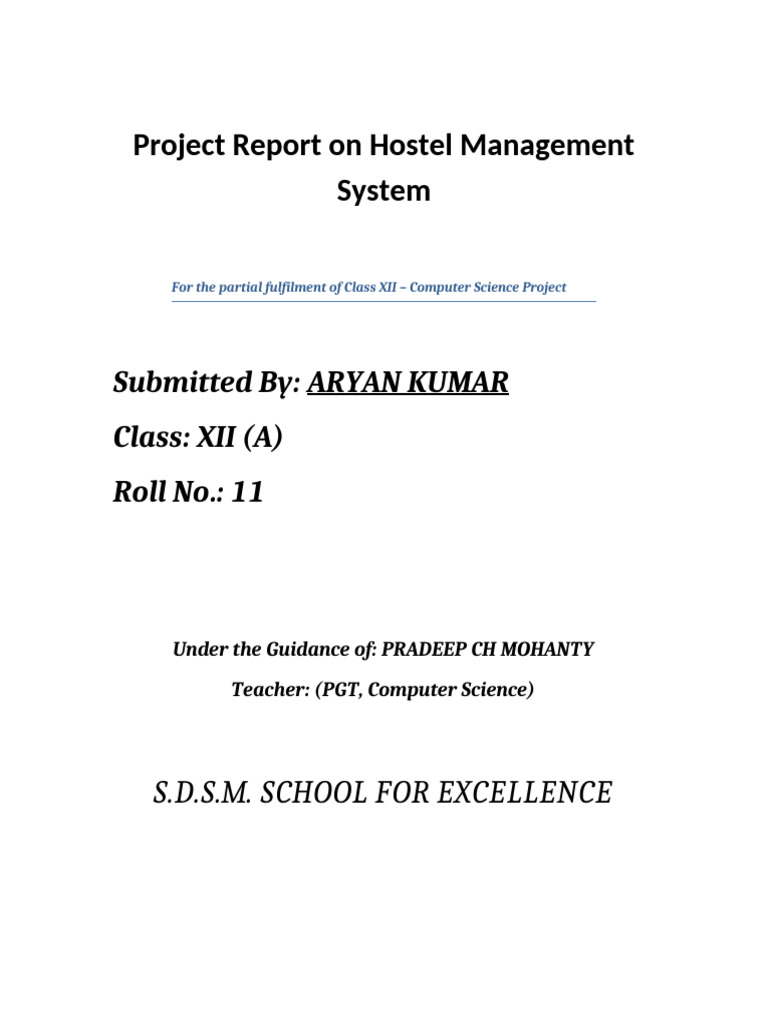 Hostel - Management - Project - Report 2 | PDF | Databases | Database ...