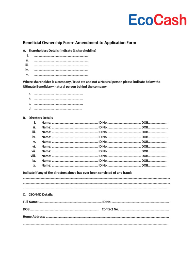 Beneficial Ownership Amendment Form | PDF | Terrorism Financing | Money ...