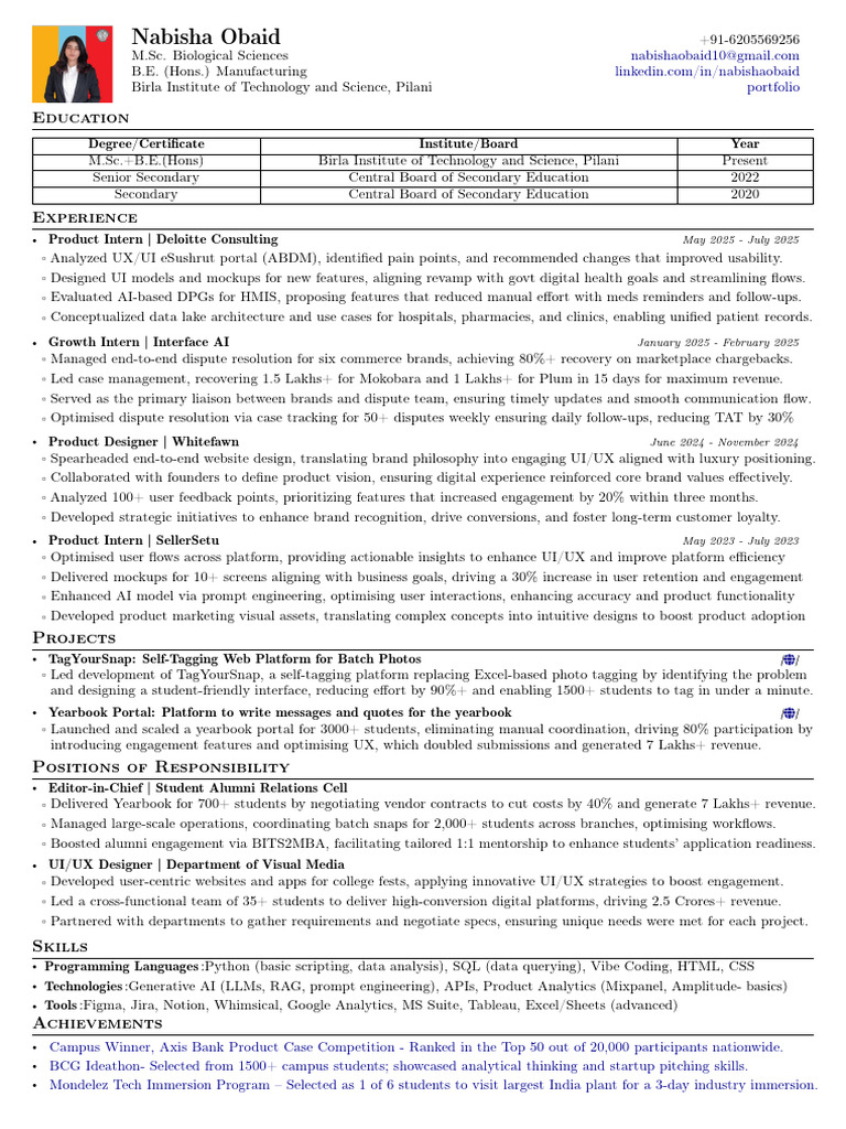 Nabisha Obaid: Product Designer Resume | PDF | User Interface ...