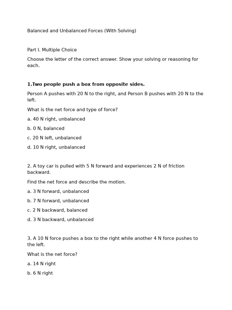 Grade 7 Forces: Balanced vs Unbalanced | PDF