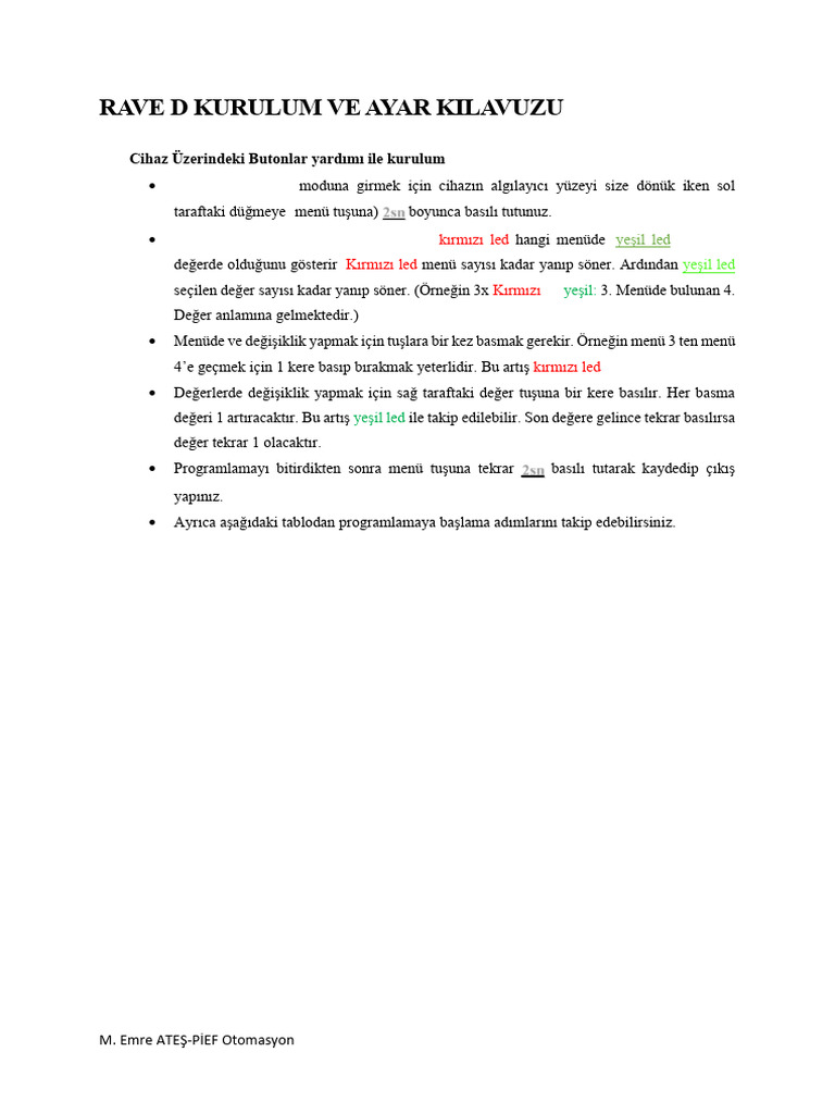 RAVE D Kurulum Klavuzu | PDF