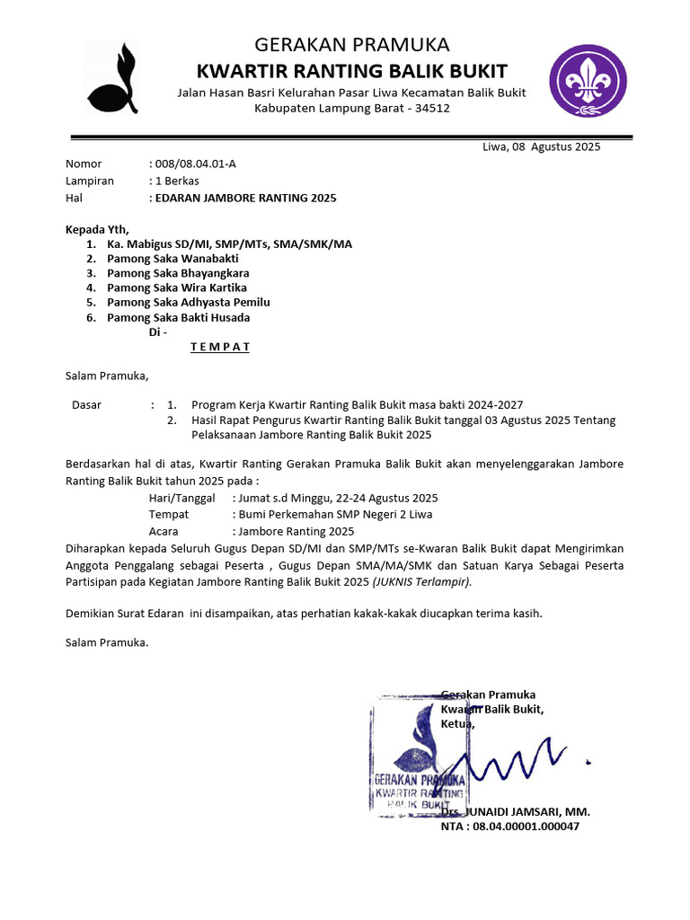 Jambore Ranting Pramuka Balik Bukit 2025 | PDF