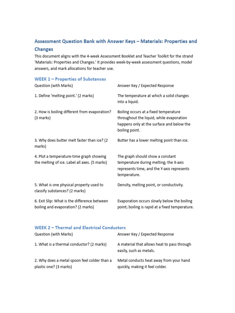 Assessment Question Bank With Answer Keys. | PDF | Boiling | Chemical ...