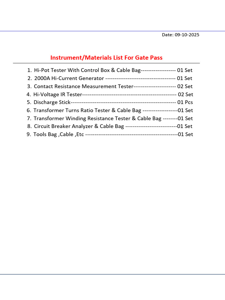 Gate Pass Instrument List 2025 | PDF