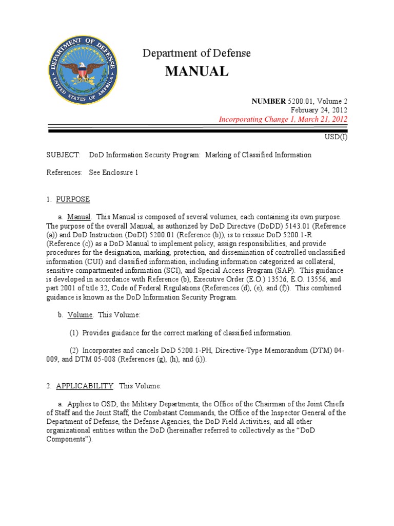 DoD Manual 5200.01 Volume 2: Marking Guide | PDF | Classified ...