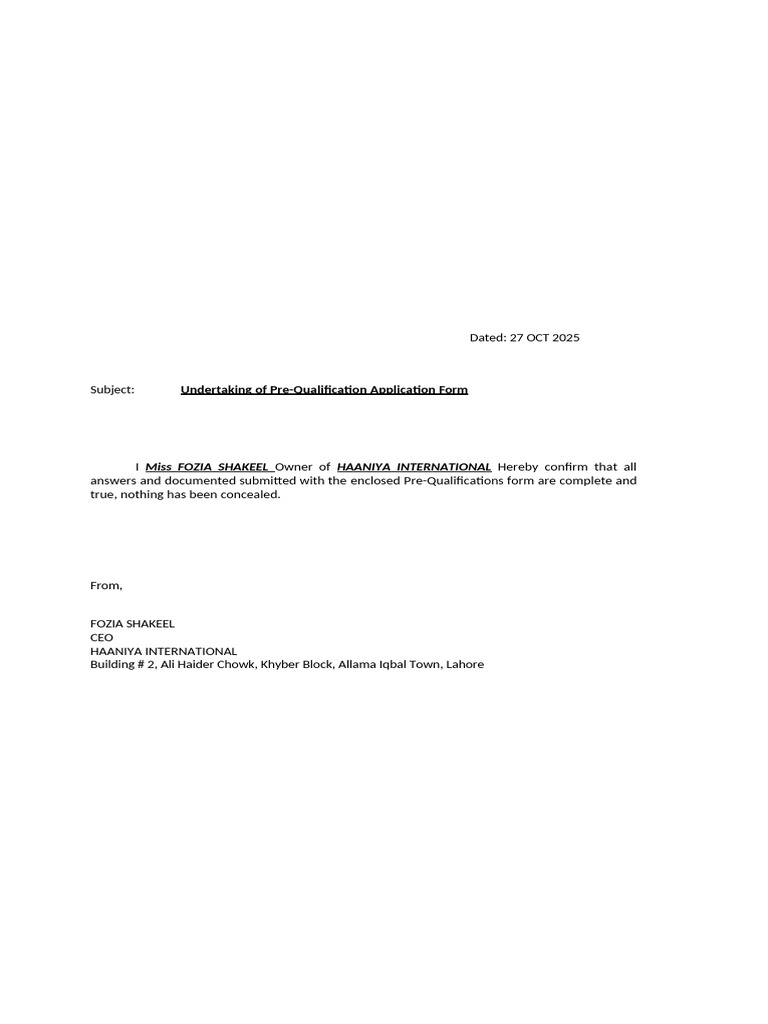 Pre-Qualification Application Confirmation | PDF