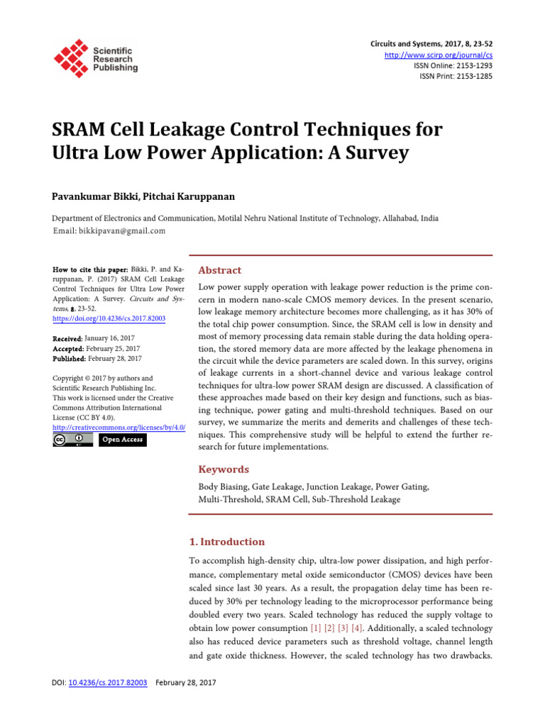 SRAM Cell Leakage Control Techniques | PDF | Mosfet | Field Effect ...