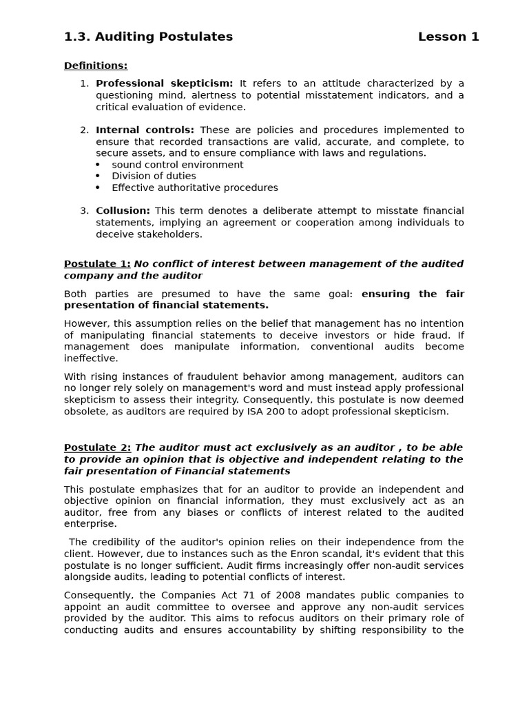 Key Auditing Postulates Explained | PDF | Audit | Internal Control