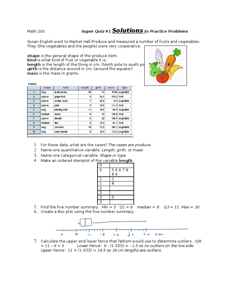 Math 200 SQ1PracticeProblemssolutions | PDF | Mean | Histogram