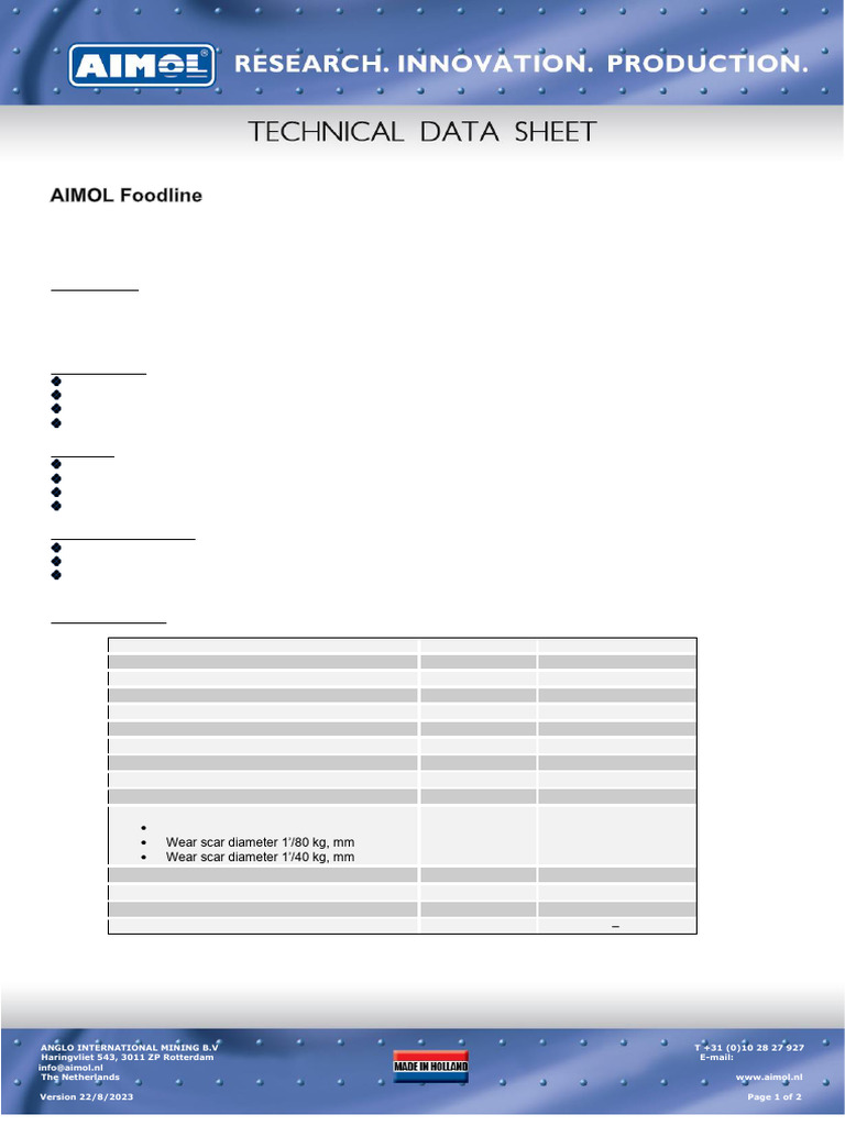 Aimol Foodline Grease Asp 2 | PDF | Mechanical Engineering | Lubrication