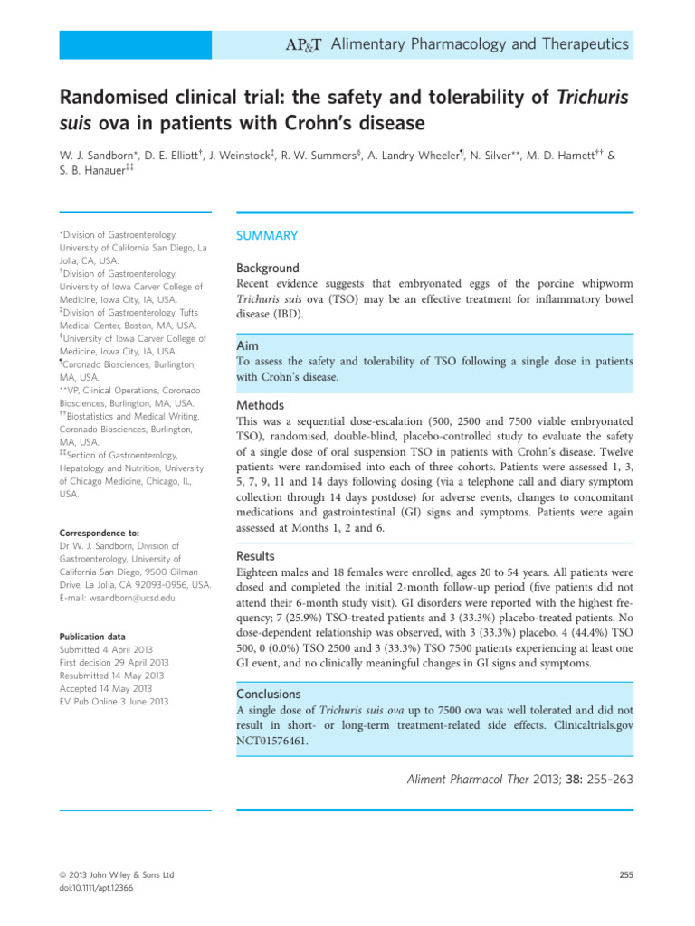 Safety of Trichuris suis Ova in Crohn's Disease | PDF | Inflammatory ...
