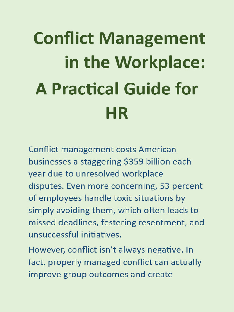 Workplace Conflict Management Guide | PDF | Conflict Resolution | Mediation