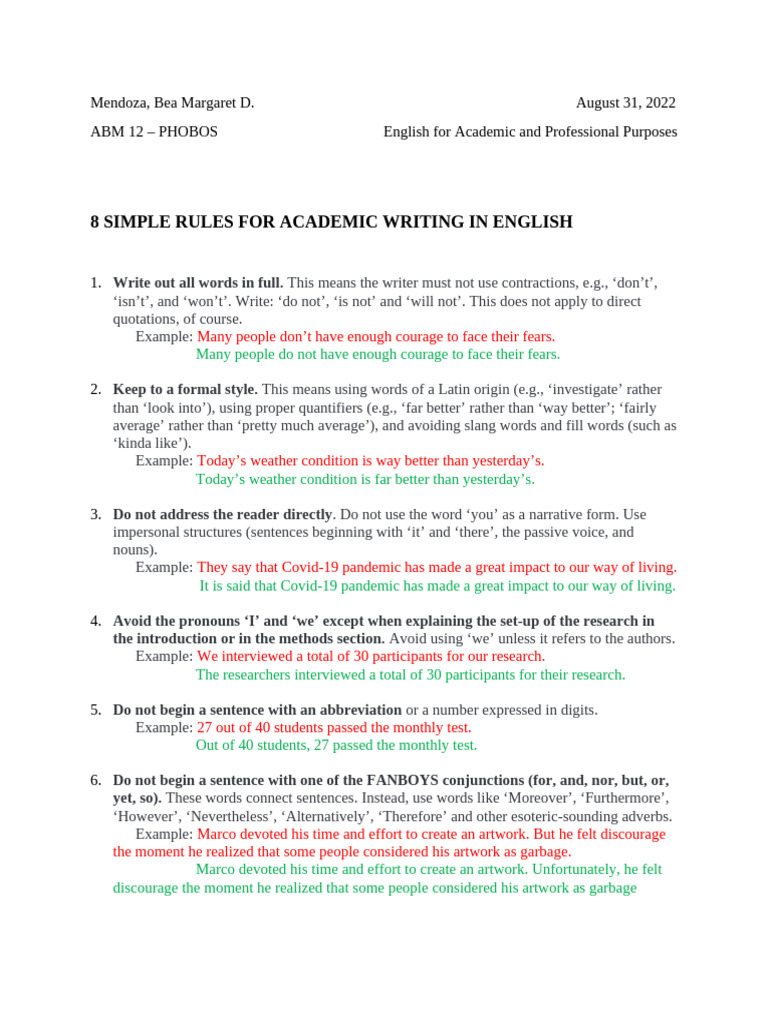 EAPP Rules in Writting Academically | PDF | Linguistic Typology ...