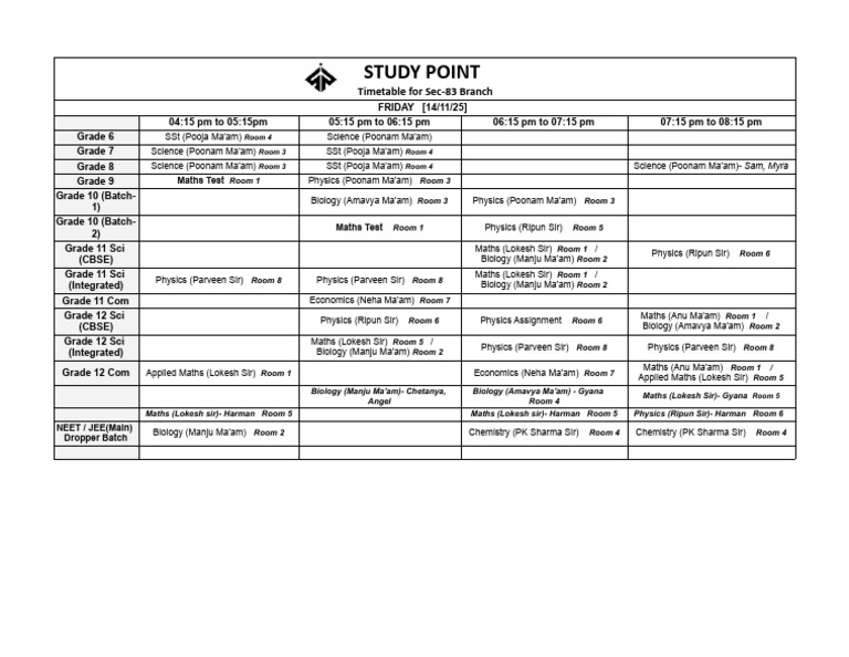 Sec-83 Branch Timetable for Classes | PDF | Science