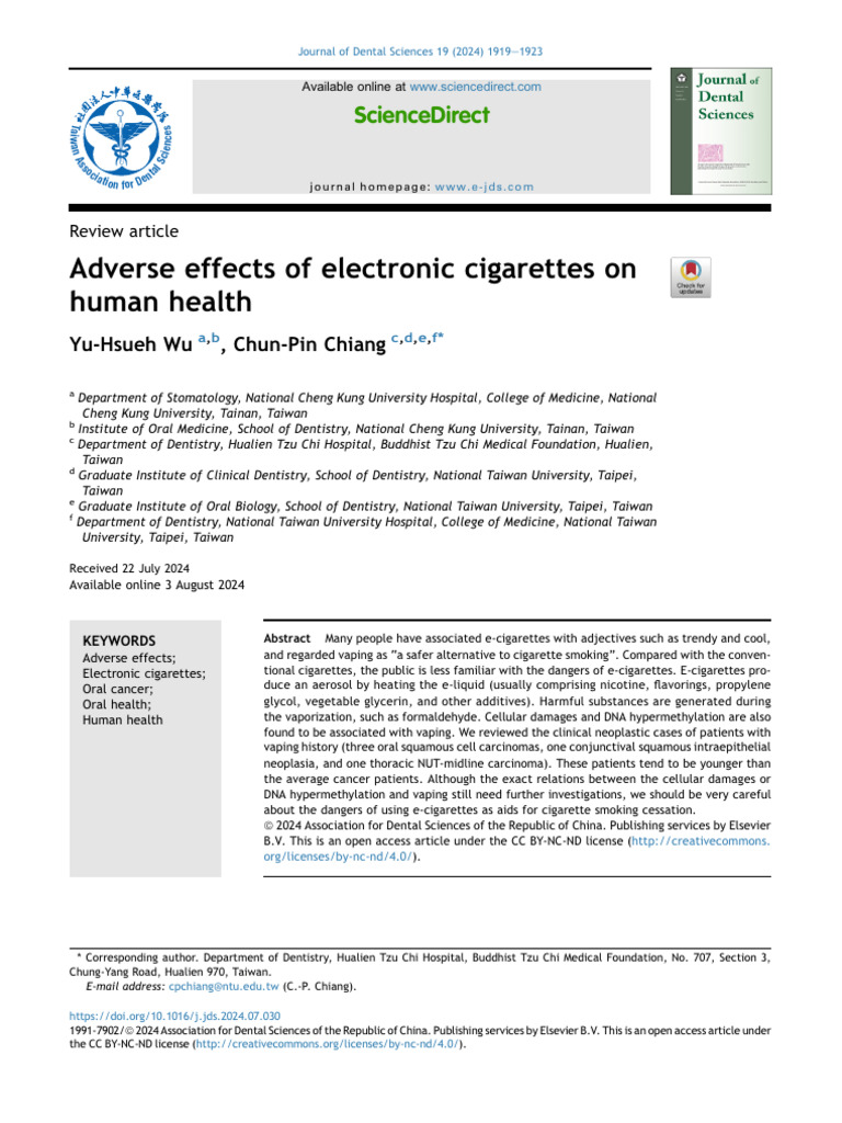 Health Risks of Electronic Cigarettes | PDF | Electronic Cigarette ...
