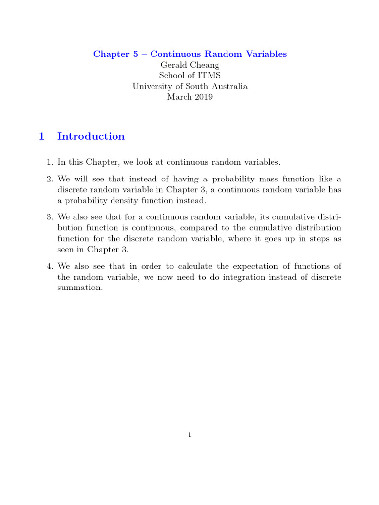 Understanding Continuous Random Variables | PDF | Probability ...