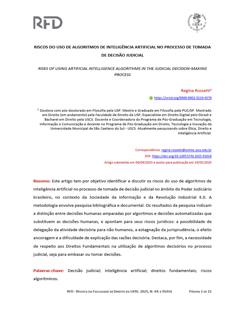 Riscos da IA na Decisão Judicial | PDF | Aprendizado de máquina ...