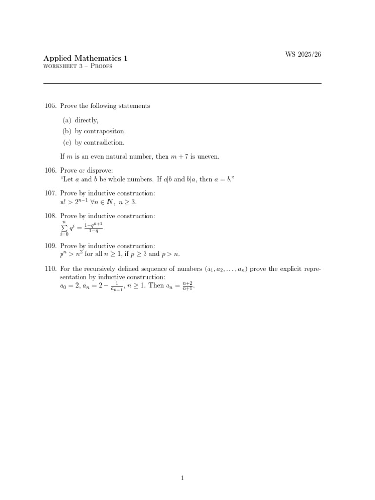 03 Worksheet Applied Mathematics WS 2025 | PDF