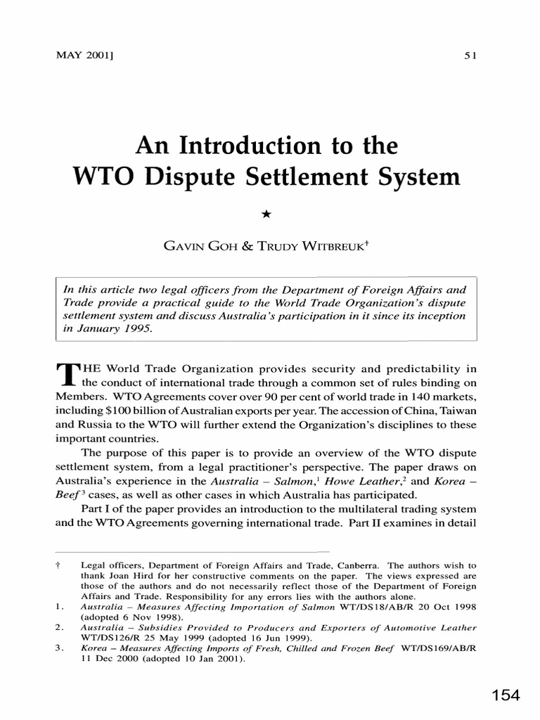 An Introduction To The WTO Dispute Settlement System | PDF | World ...