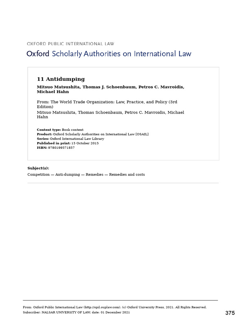 Understanding Antidumping Regulations | PDF | Dumping (Pricing Policy ...