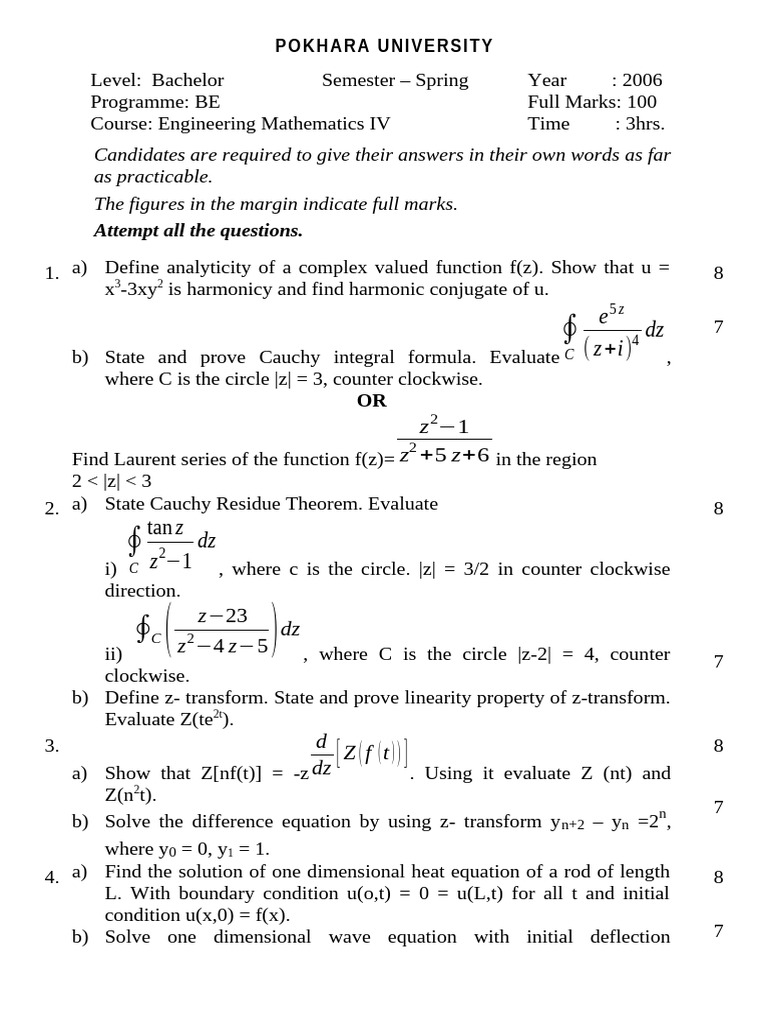 Engineering Mathematics IV 2006 Spring | PDF | Fourier Series | Pi