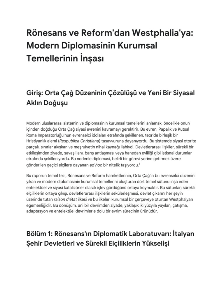 Rönesans, Reform Ve Modern Diplomasi | PDF