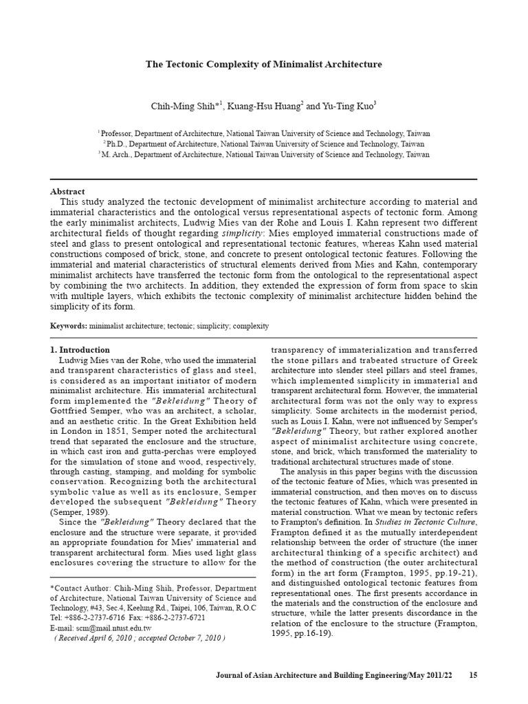 The Tectonic Complexity of Minimalist Architecture: Simplicity | PDF ...