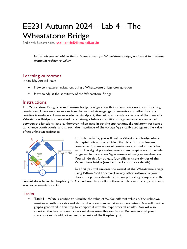 Wheatstone Bridge Lab: Measure Resistance | PDF | Electrical ...