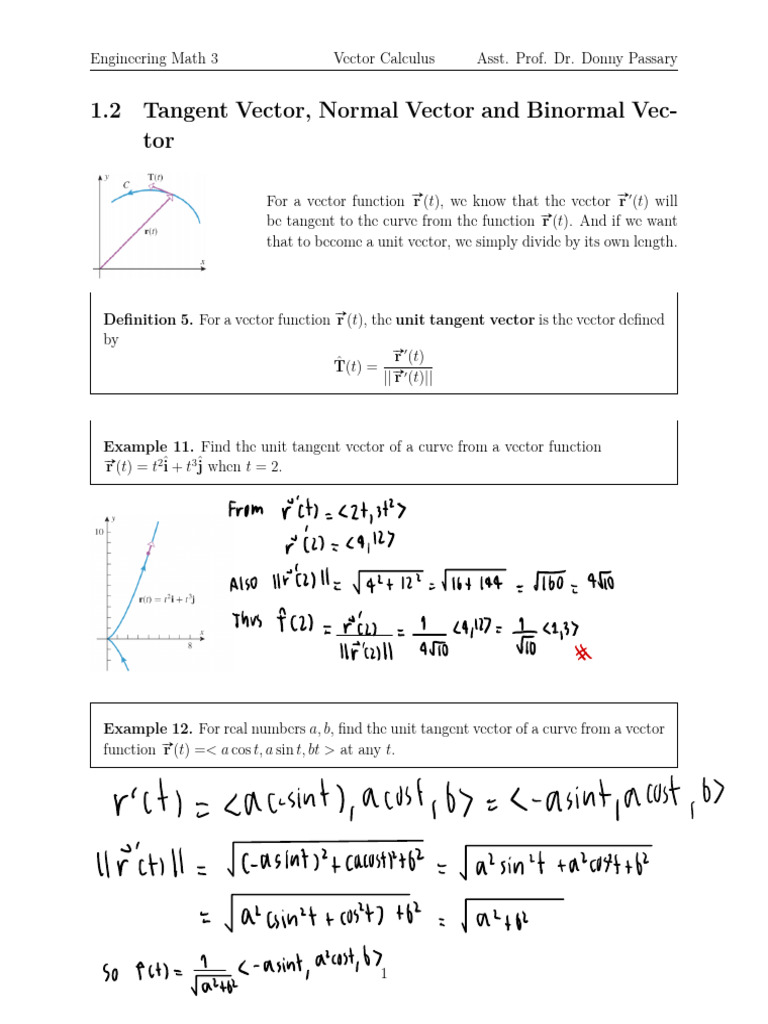 Vector Calculus: Tangent, Normal, Binormal | PDF | Acceleration | Tangent