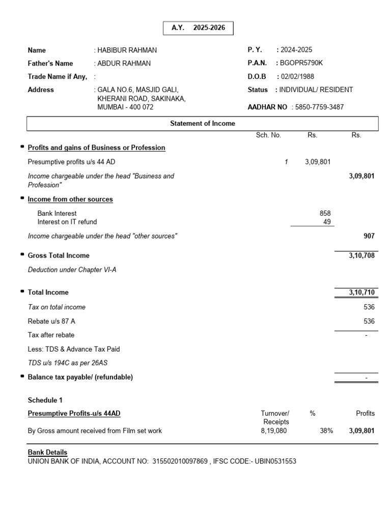 1 Income Chargeable Under The Head 