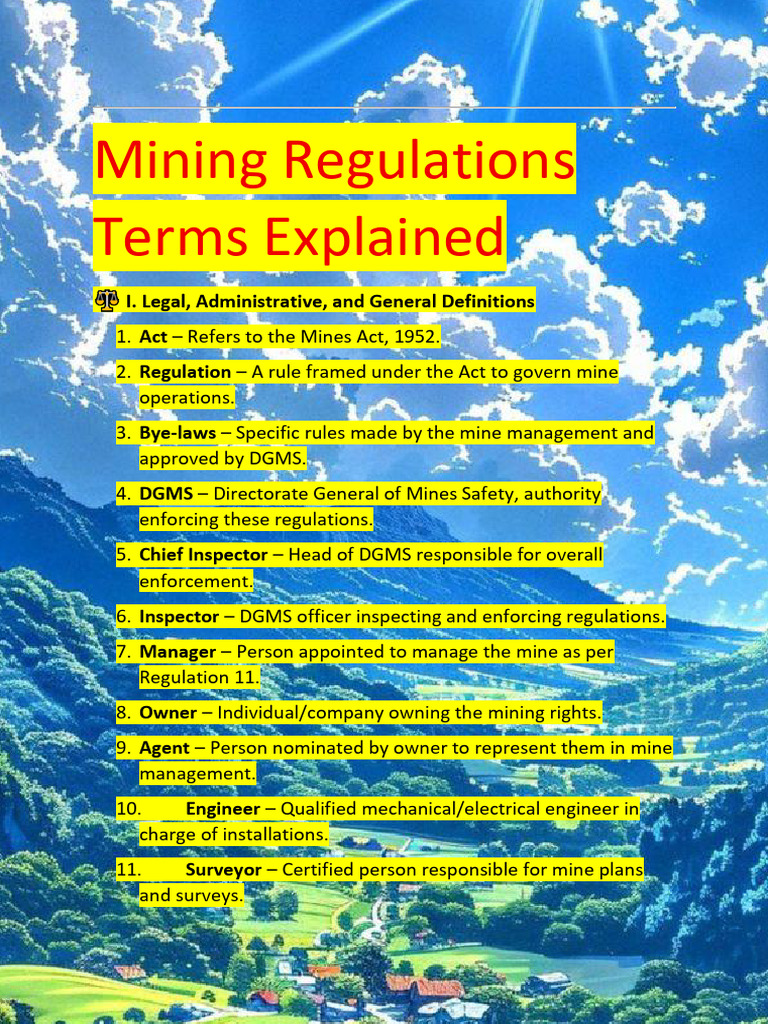 Mining Regulations and Definitions Guide | PDF | Mining | Mill (Grinding)