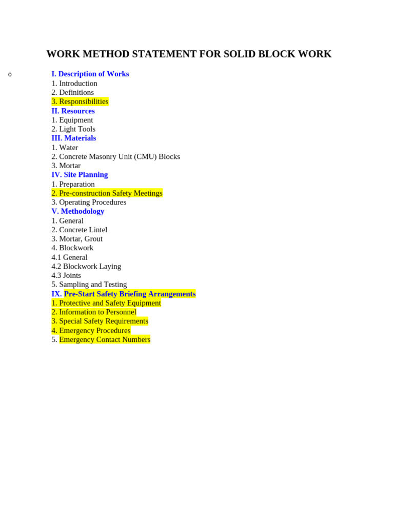 Cmu Method Statement | PDF | Concrete | Wall