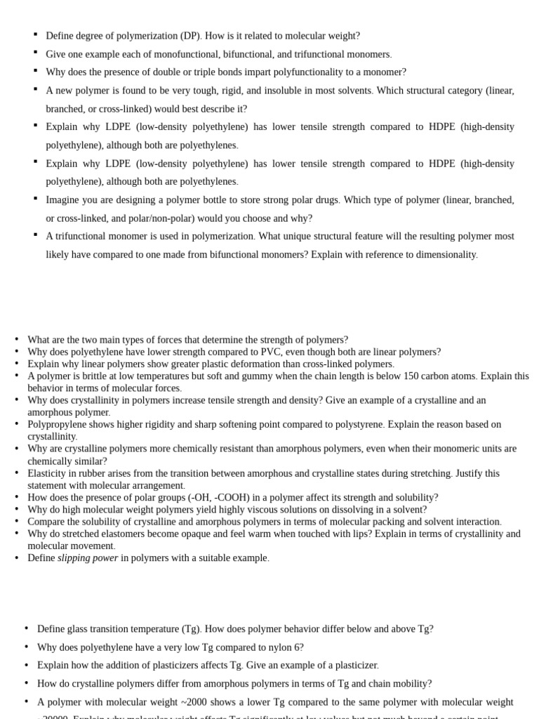 Questions Suggested - Mid Sem - Unit 2 | PDF | Polymers | Polyethylene