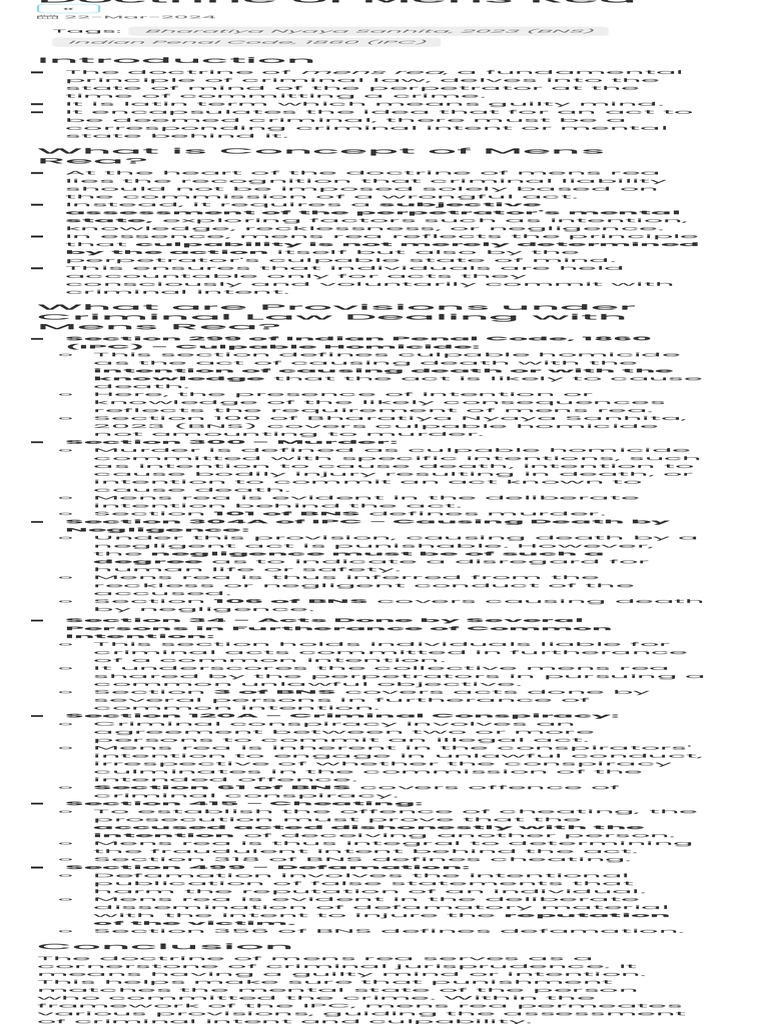 Understanding Mens Rea in Criminal Law | PDF | Mens Rea | Criminal Law
