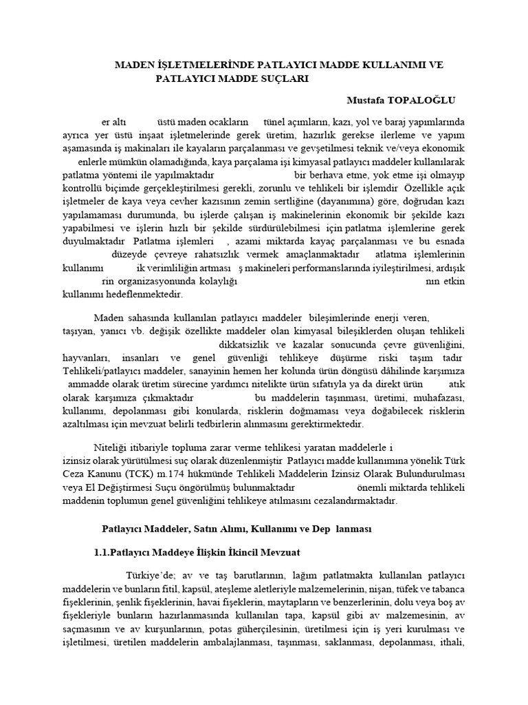 Maden İşletmelerinde Patlayıcı Madde Kullanımı Ve Patlayıcı Madde ...