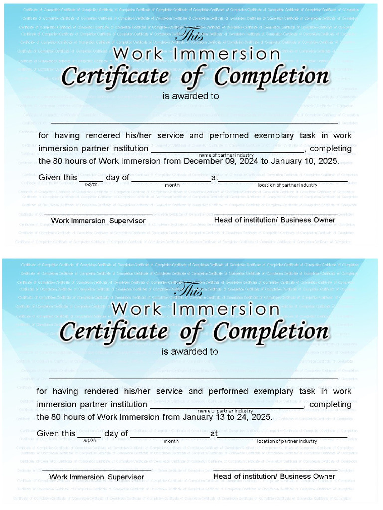 Work Iimmersion Certificate | PDF