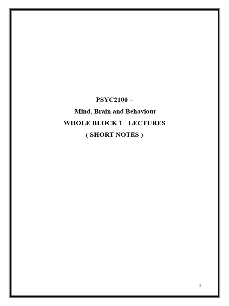 PSYC2100 Mind, Brain, and Behavior Notes | PDF | Synapse | Chemical Synapse