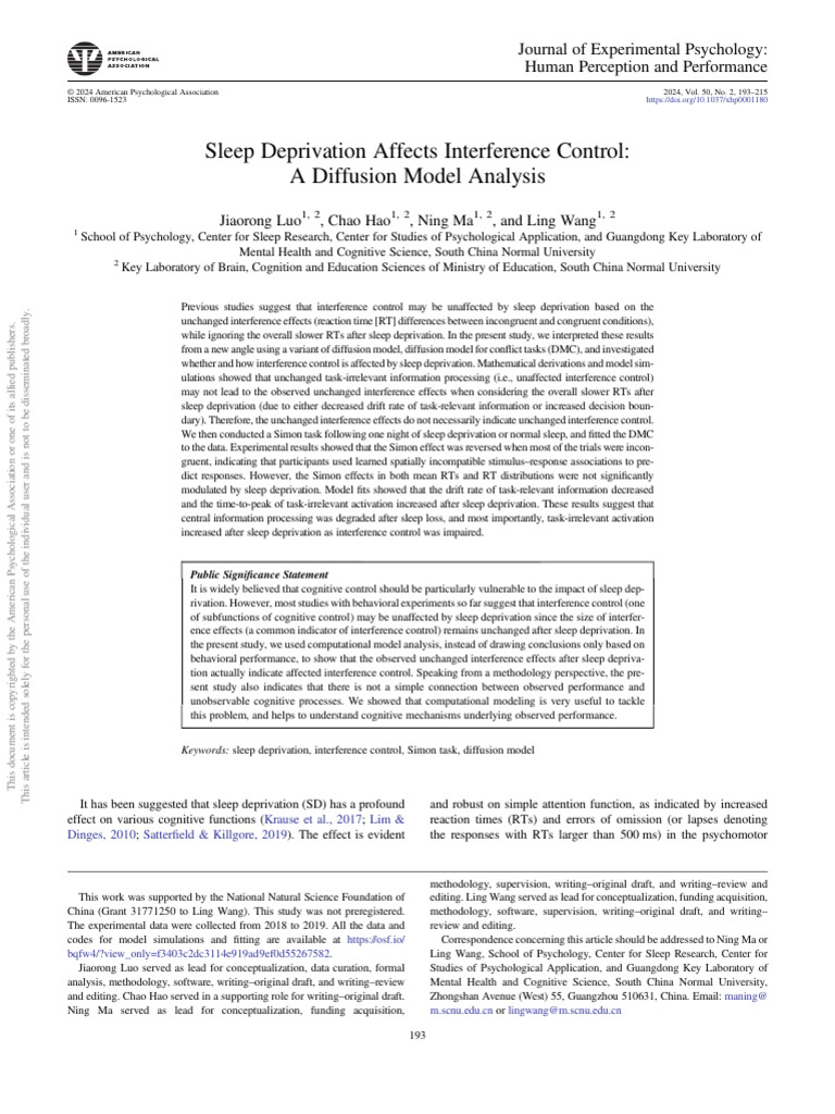Sleep Deprivation and Interference Control | PDF | Executive Functions ...