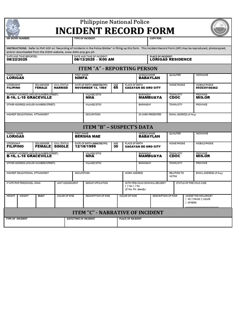 Police Report Template Sample | PDF | Criminal Law | Government